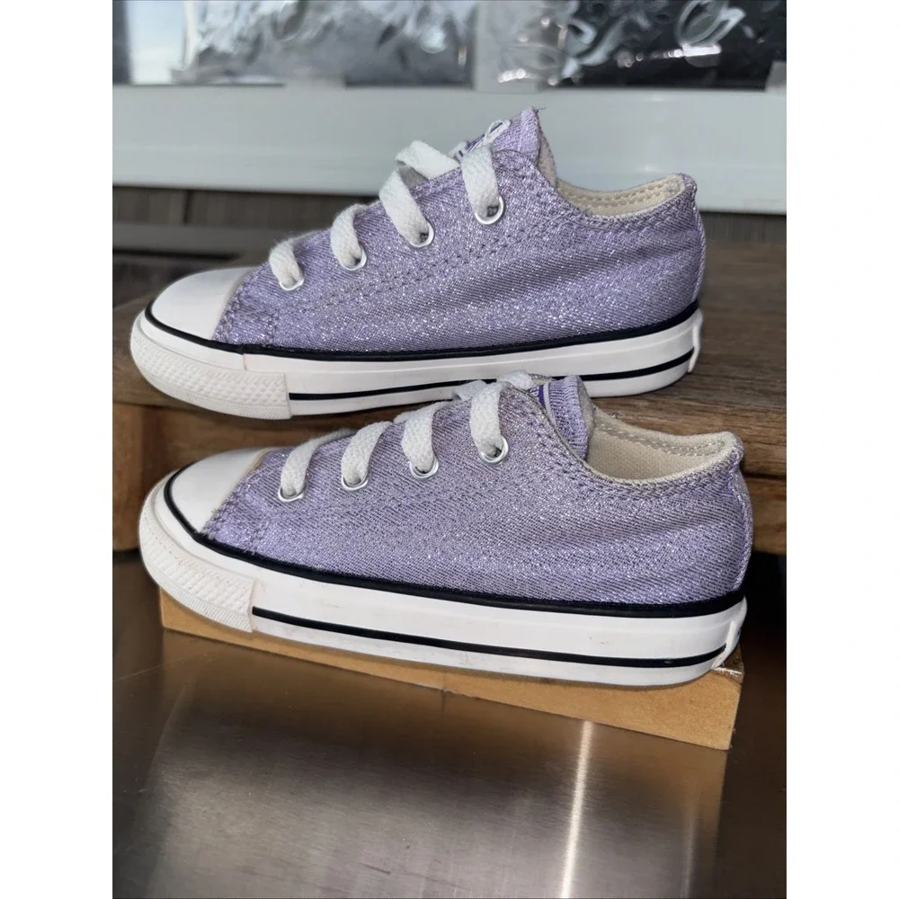 CONVERSE Chuck Taylor All Star Coated Glitter Violet Sneakers Kids Girls 8